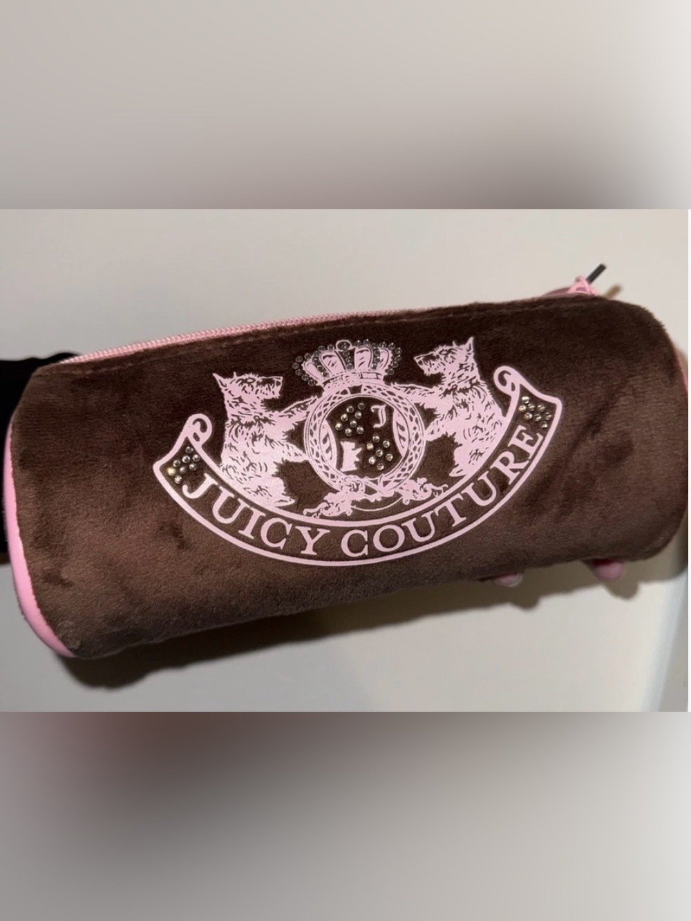 Juicy Couture Brown and Pink Velour Cosmetic Pouch - Picture 8 of 8
